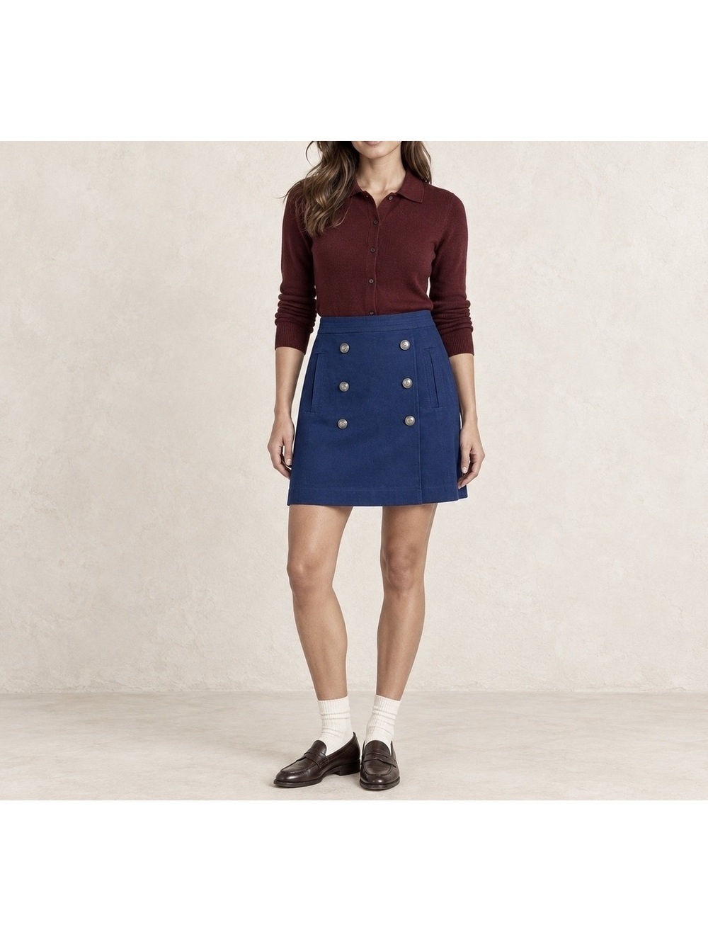 Tory Burch Navy Blue Double-Breasted Mini Skirt Size 0